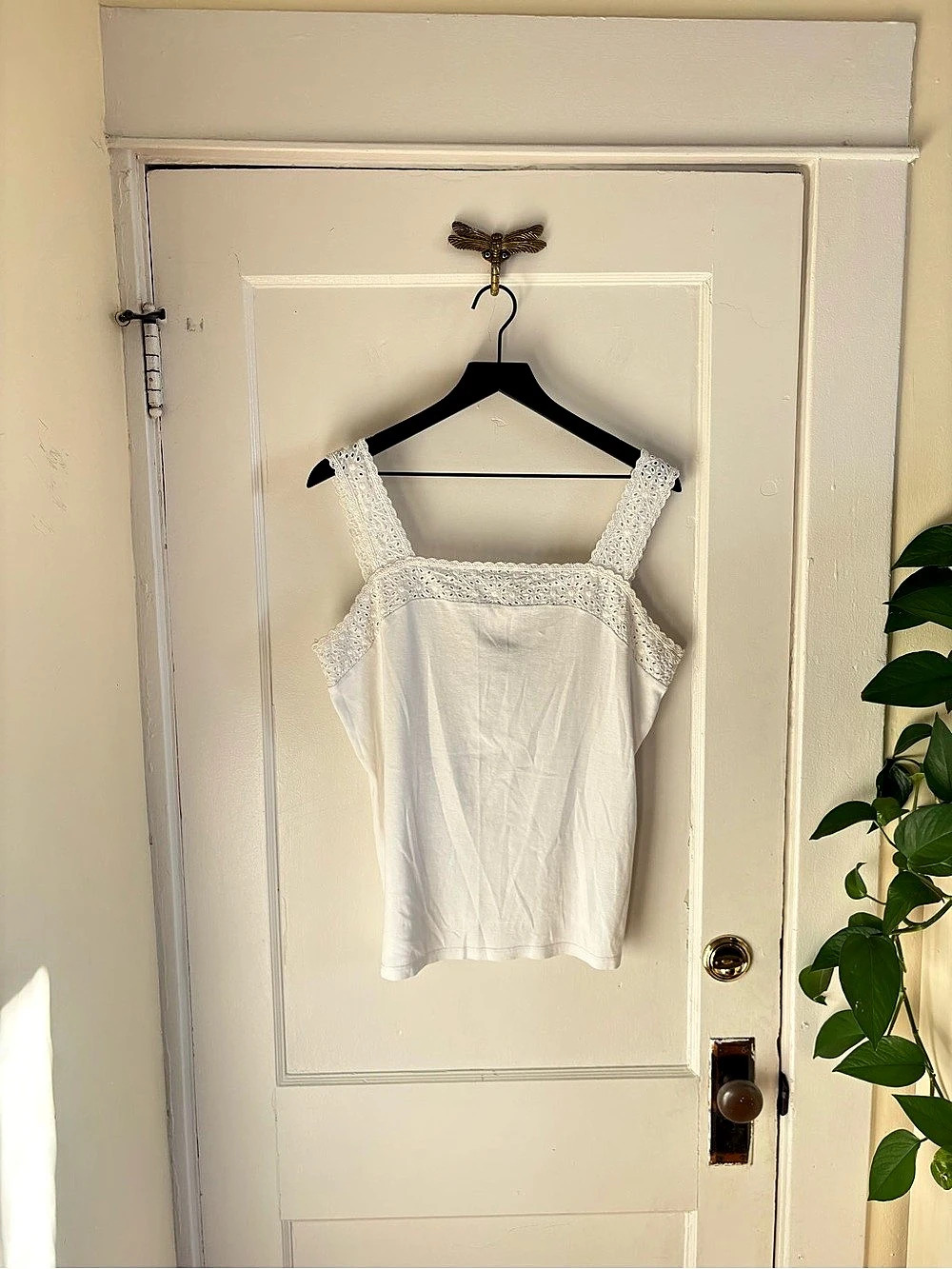 Lauren Ralph Lauren White Lace Trim Cami Tank Top Size XL